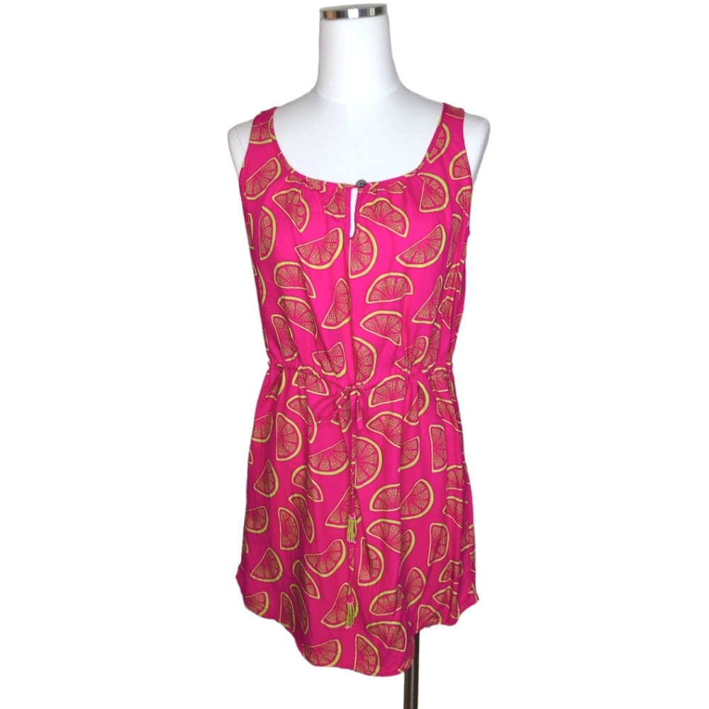 escapada Beach Coverup Hot Pink Lime Green Citrus Fruit Print Tie Waist XS